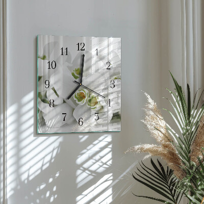 Glass clock square Flowers