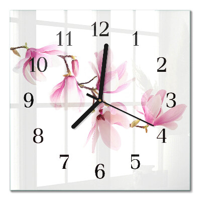 Glass wall clock square Magnolia