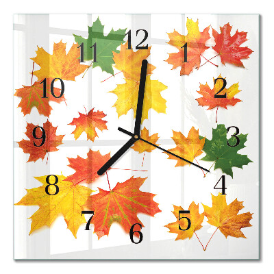 Glass clock square Leaves
