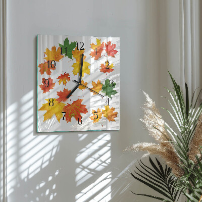 Glass clock square Leaves