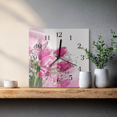 Glass clock square Butterfly