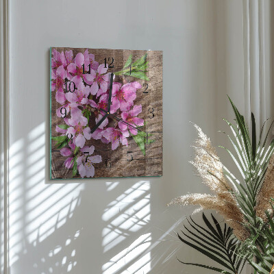 Glass wall clock square Flowers