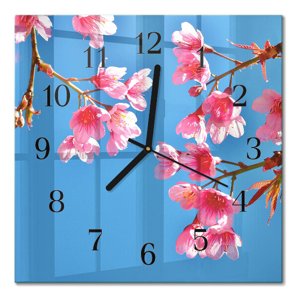 Glass wall clock square Flowers