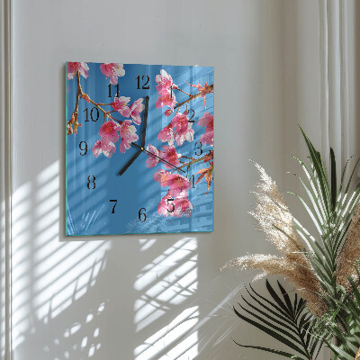 Glass wall clock square Flowers