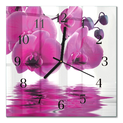 Glass wall clock square Orchid