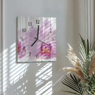 Glass wall clock square Orchid