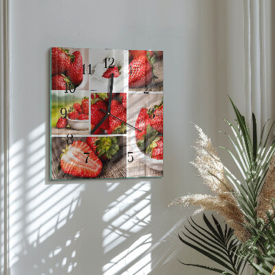 Glass clock square Strawberries