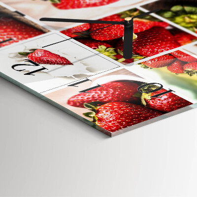 Glass clock square Strawberries