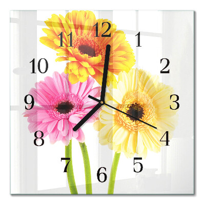 Glass wall clock square Flowers