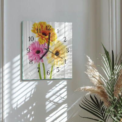 Glass wall clock square Flowers