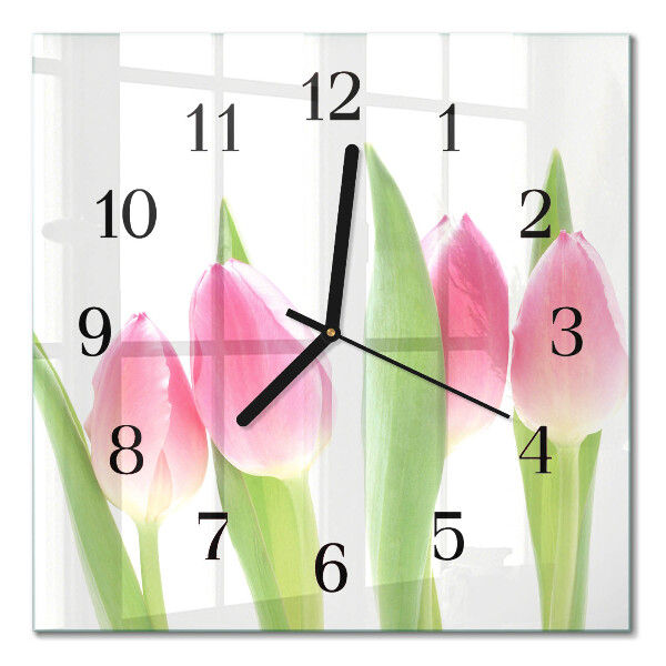 Glass clock square Tulips