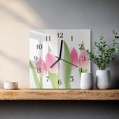Glass clock square Tulips