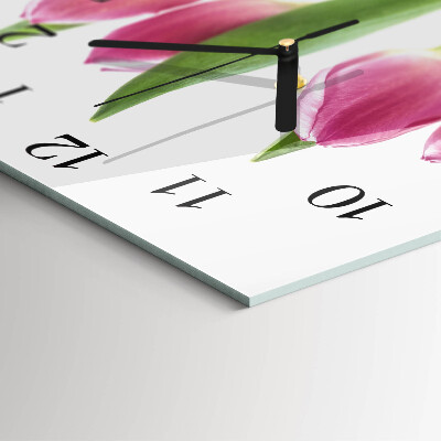 Glass clock square Tulips