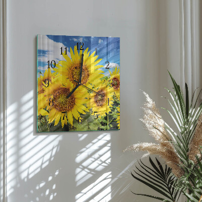 Glass clock square Sunflowers