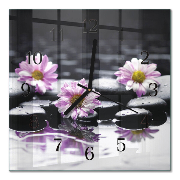 Glass wall clock square Flowers