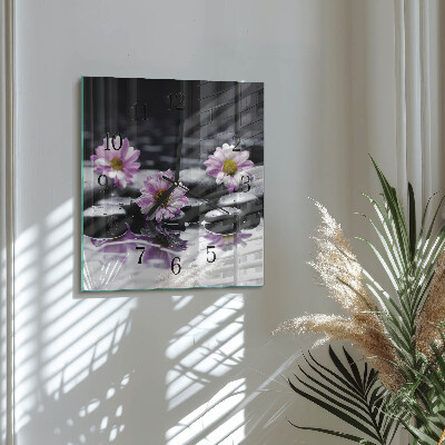Glass wall clock square Flowers