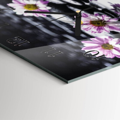 Glass wall clock square Flowers
