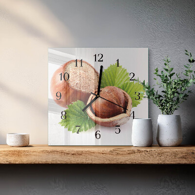 Glass wall clock square Hazelnuts
