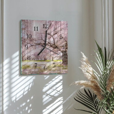 Square kitchen clock Cherry trees