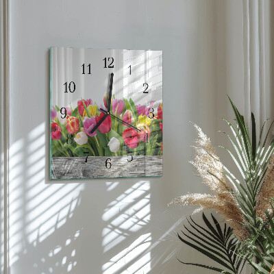 Square kitchen clock Tulips