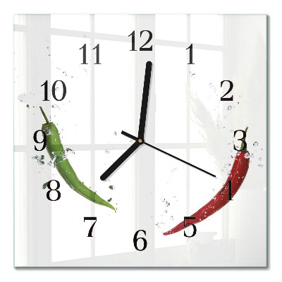 Glass clock square Chili peppers
