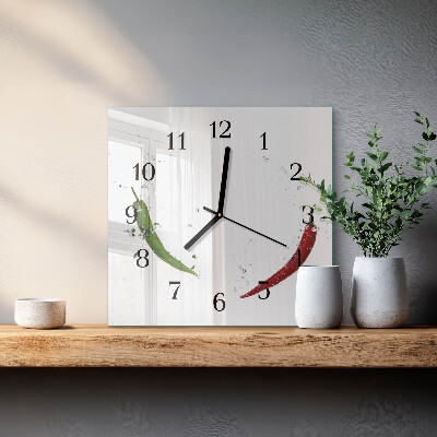 Glass clock square Chili peppers