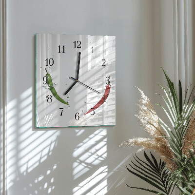 Glass clock square Chili peppers