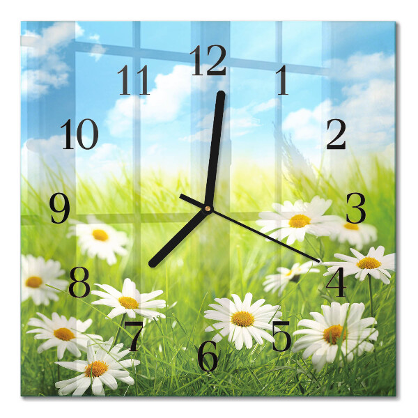Glass wall clock square Meadow