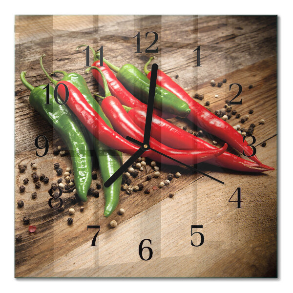 Square kitchen clock Chili peppers