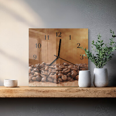 Glass clock square Coffee beans
