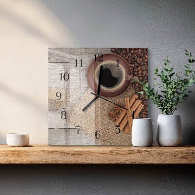 Glass wall clock square Coffee beans