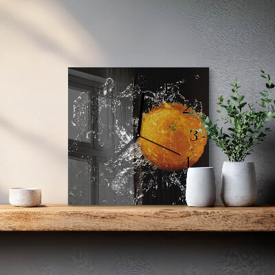 Glass clock square Orange