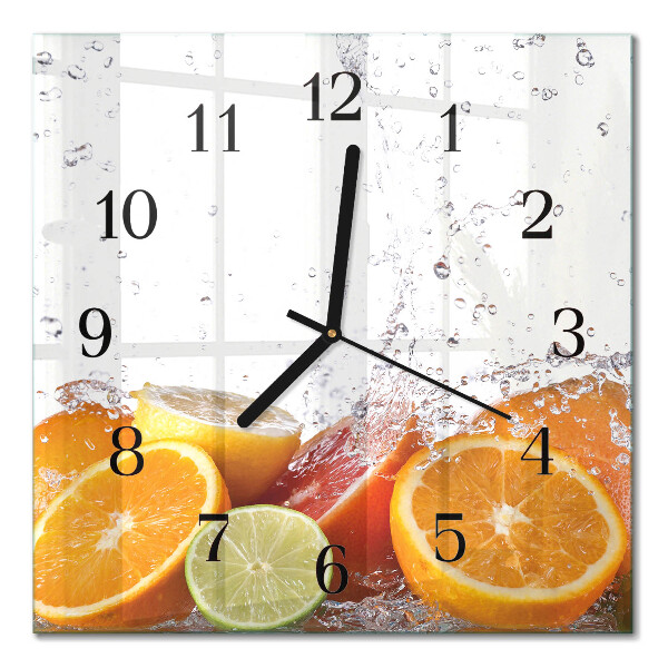 Glass clock square Oranges