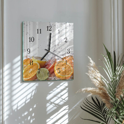 Glass clock square Oranges
