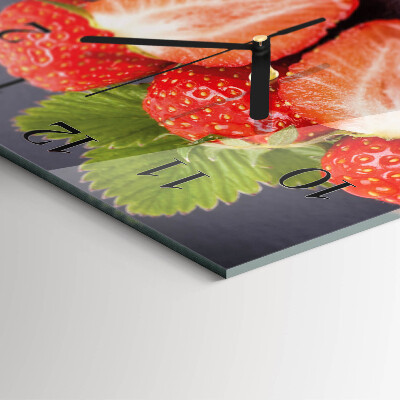 Glass clock square Strawberries
