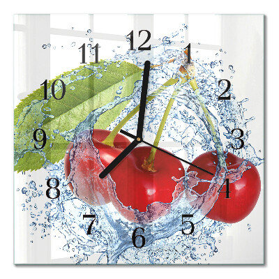 Glass clock square Cherries