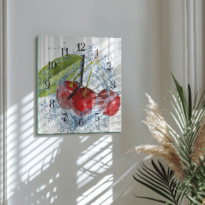 Glass clock square Cherries