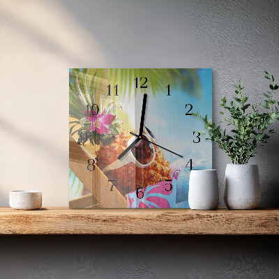 Glass wall clock square Pineapple