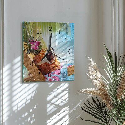 Glass wall clock square Pineapple