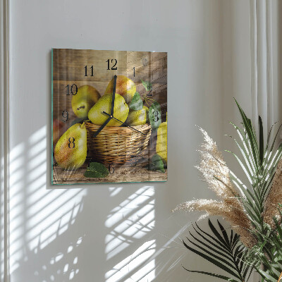 Glass clock square Pears