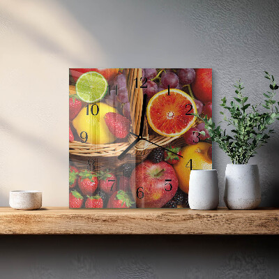 Glass wall clock square Fruit