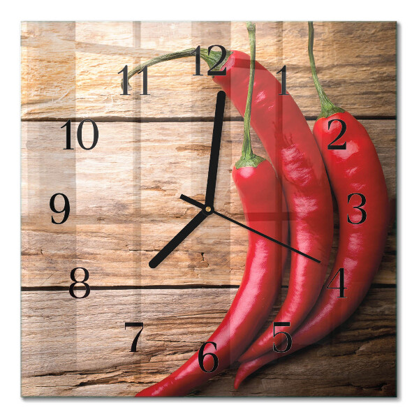 Glass wall clock square Chili peppers