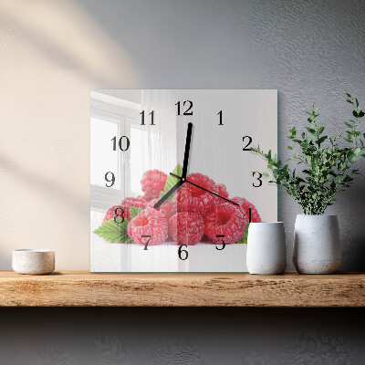 Glass clock square Raspberries