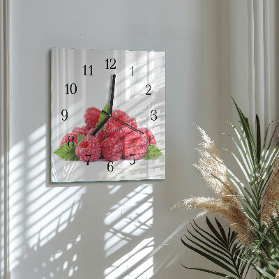 Glass clock square Raspberries