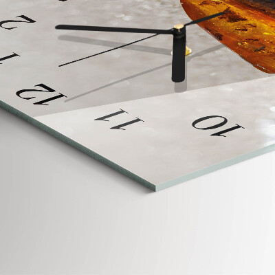 Glass wall clock square Amber