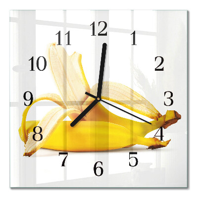 Glass clock square Bananas