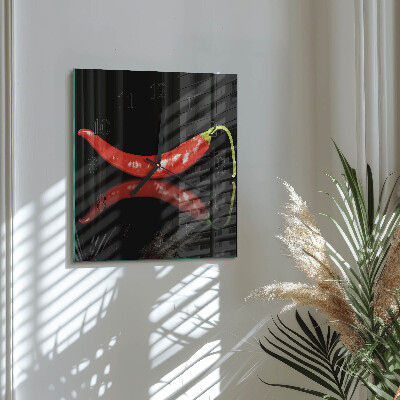 Glass wall clock square Chili peppers