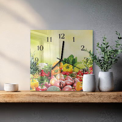 Glass clock square Vegetables