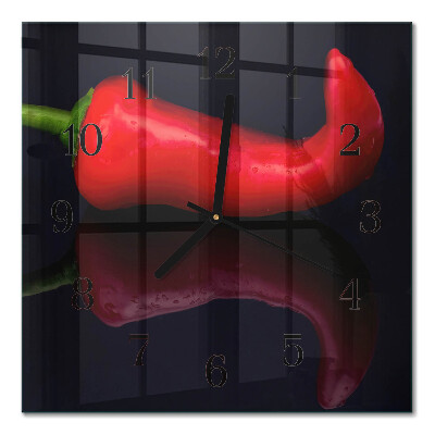 Glass clock square Chili peppers