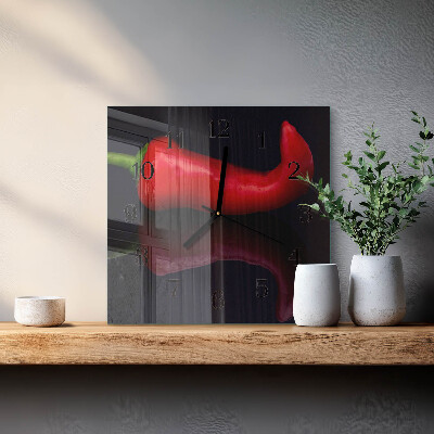 Glass clock square Chili peppers